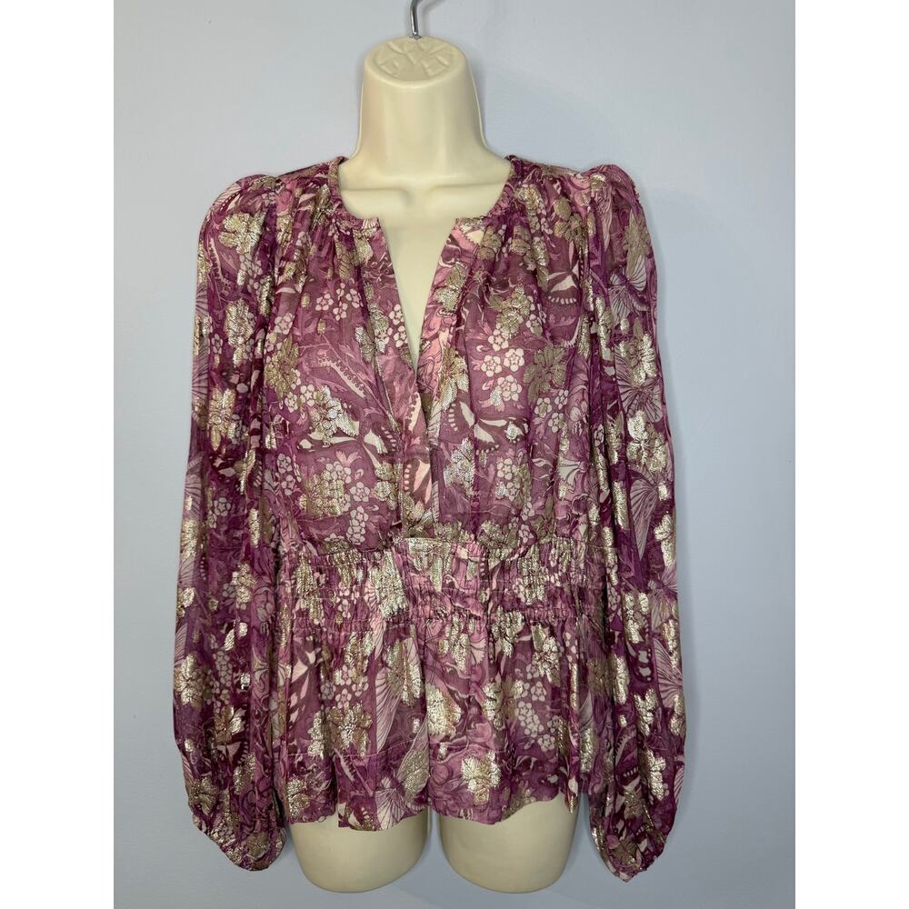 Anthropologie Somerset Floral Chiffon Blouse Floral Women's M New Romantic - Picture 15 of 15